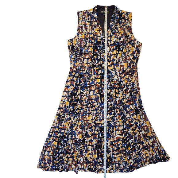 Jones New York Collection Blue Orange Abstract Print Sleeveless Midi Dress Sz L - Picture 10 of 11